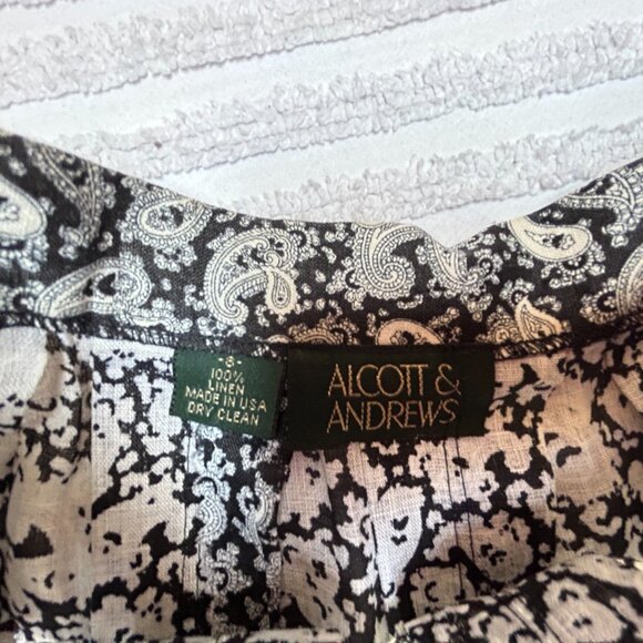 Alcott & Andrews Women's 100% Linen Pleated Maxi Skirt Size 8 Black Paisley Boho - Picture 2 of 5